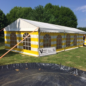 Aluhal tent 6 bij 12 meter (wit/geel) (UIT ASSORTIMENT)